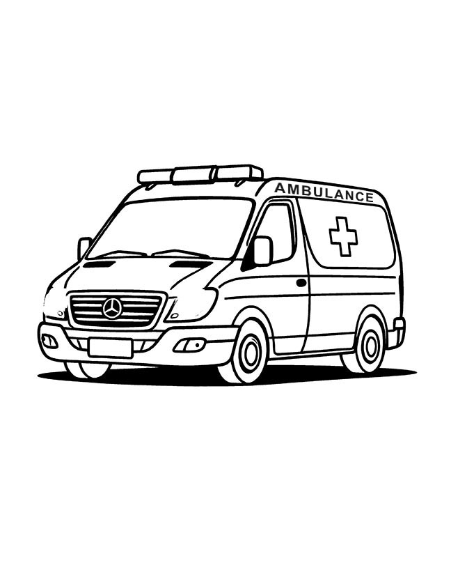 Ambulance with lights on coloring page